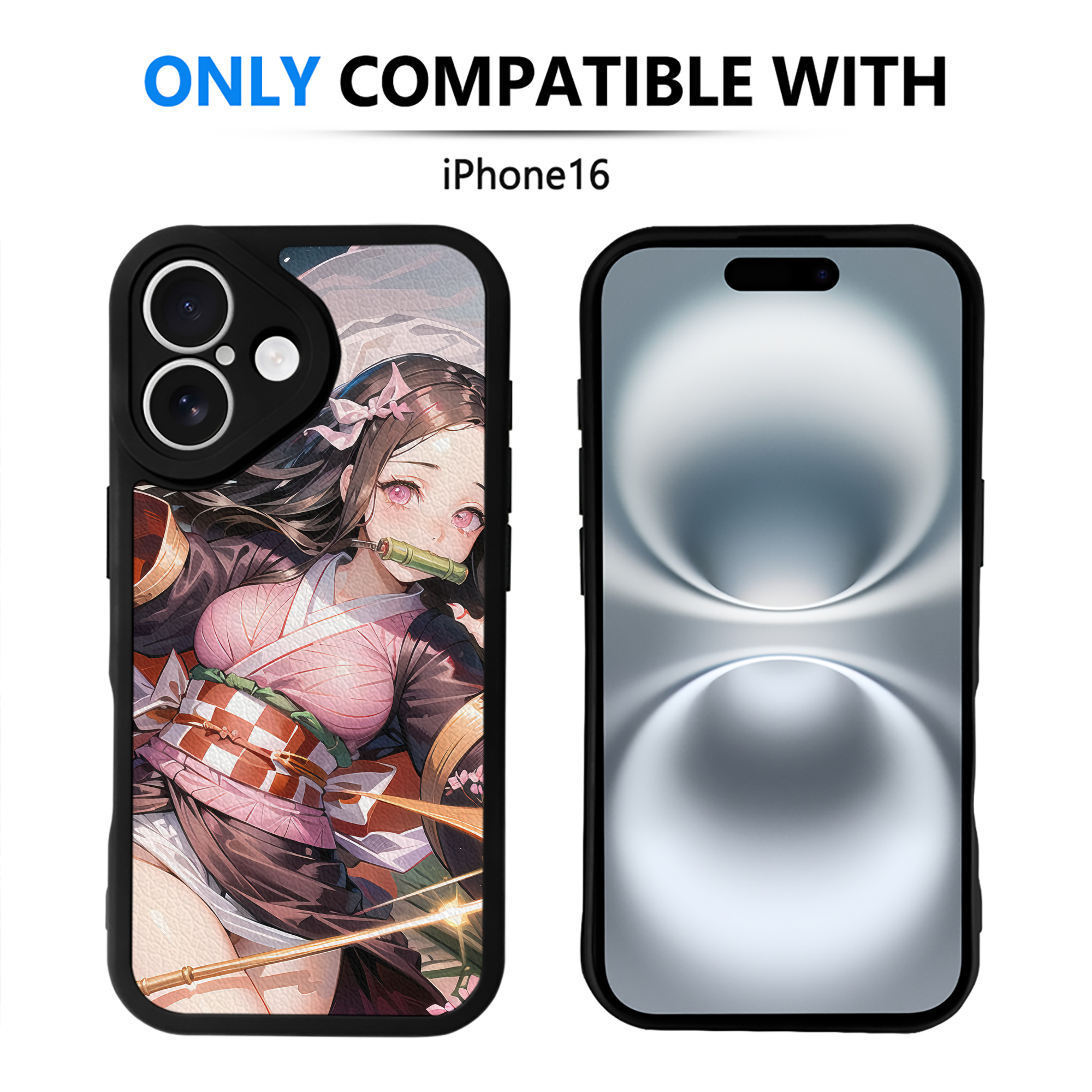 （画像用） 鬼滅の刃（きめつのやいば）竈門 禰󠄀豆子／かまど ねずこ Kamado Nezuko 【iPhone 16シリーズ対応】シリコンスマホケース（レザー調） 材質：シリコン